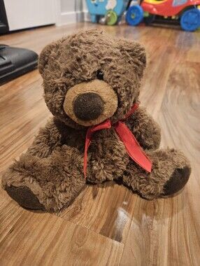 Plush Brown Teddy Bear with Red Ribbon - Soft Stuffed Animal